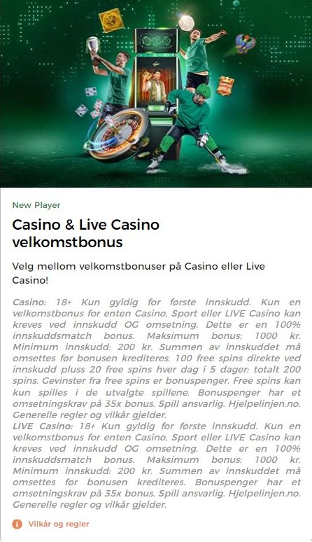 Mr Green casino velkomstbonusvilkår