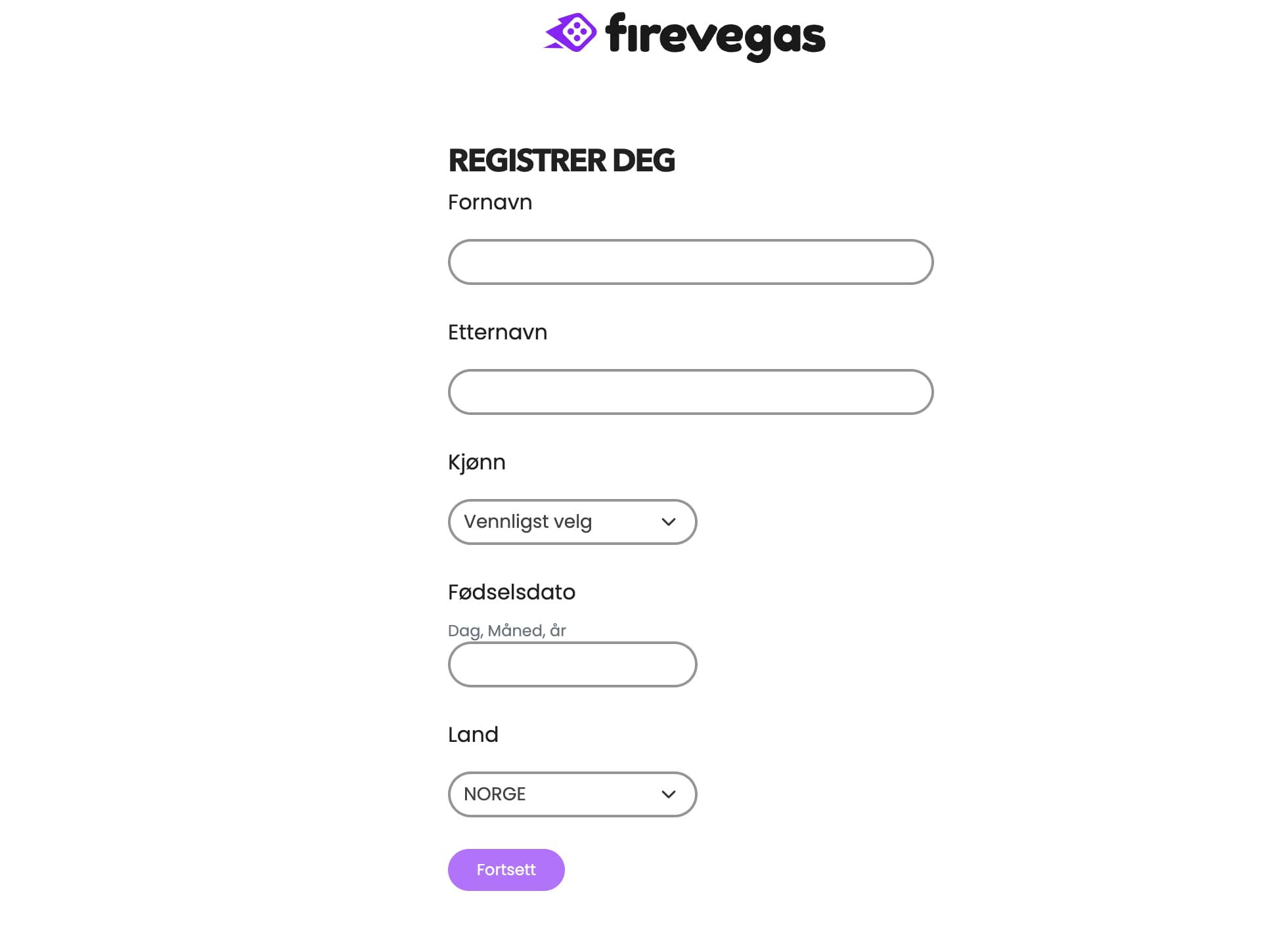 Registrering på Firevegas