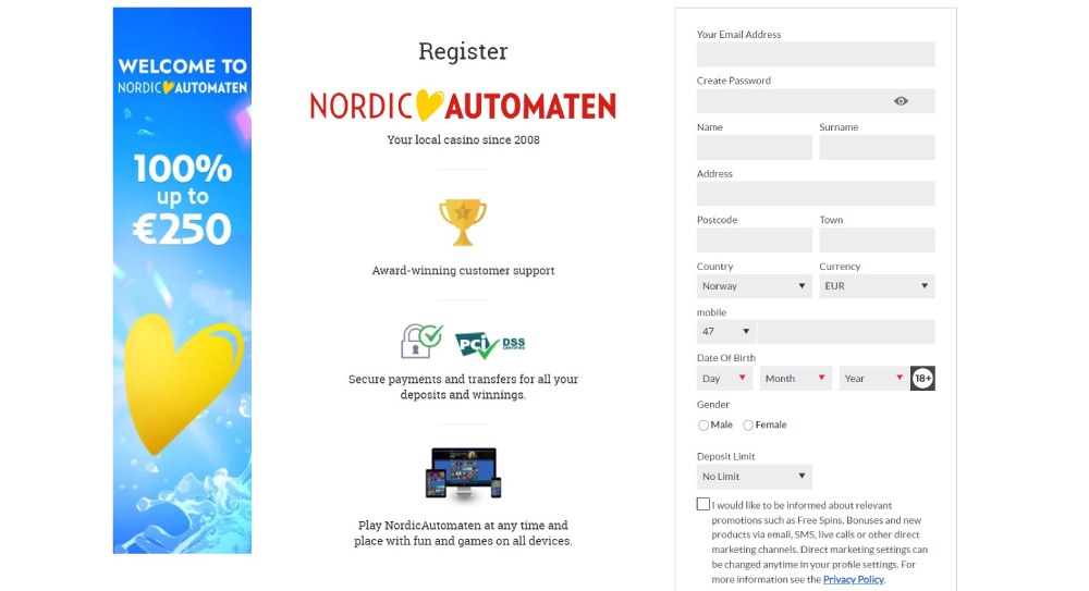 Nordic Automaten Casino Registreringsprosess