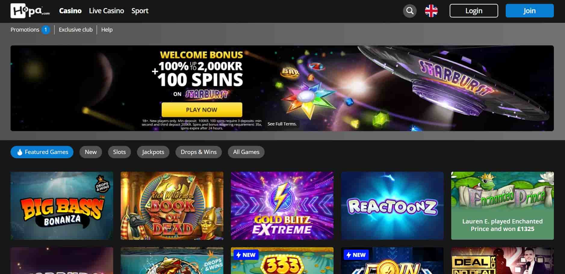 hopa casino main page