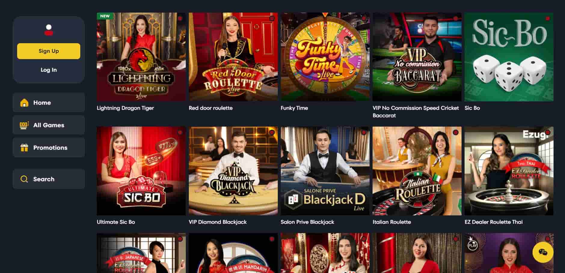 spinup casino live games