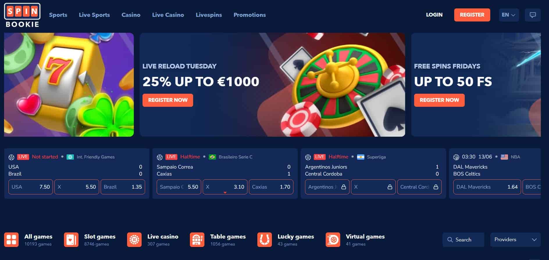 spin bookie casino main page