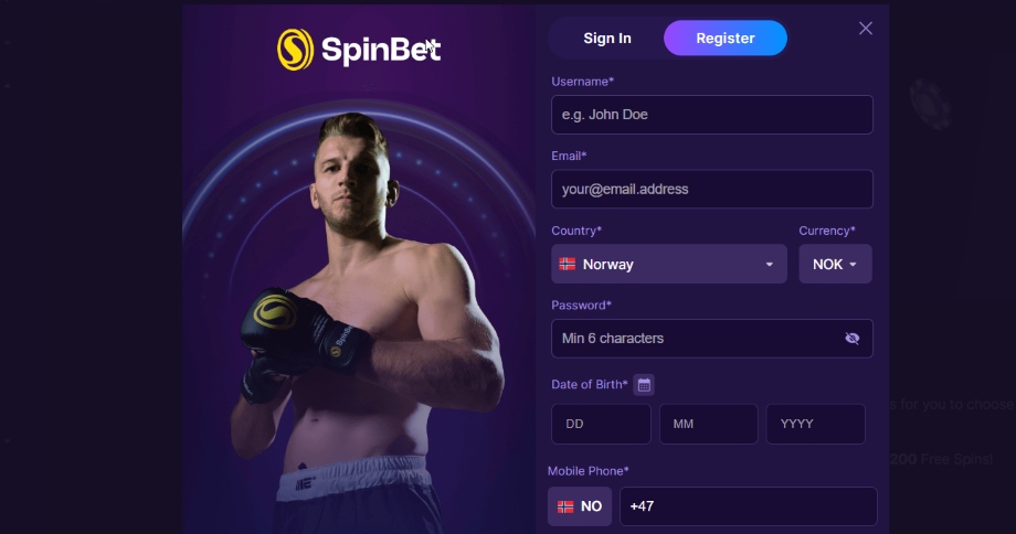 spinbet registrering