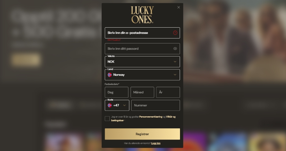 luckyones registrering